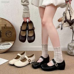 Giày Búp Bê Nữ Nâng Đế 3cm Quai Ngang Khóa Kim Loại, Da Tổng Hợp Mềm, Phong Cách Hàn Quốc Size 35-39 6