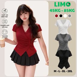 Áo Thun Nữ Tay Ngắn Cổ V Viền Ren Vạt Xéo Phối Cúc Dáng Ôm Tôn Dáng Nữ Tính LIMO MS688 1