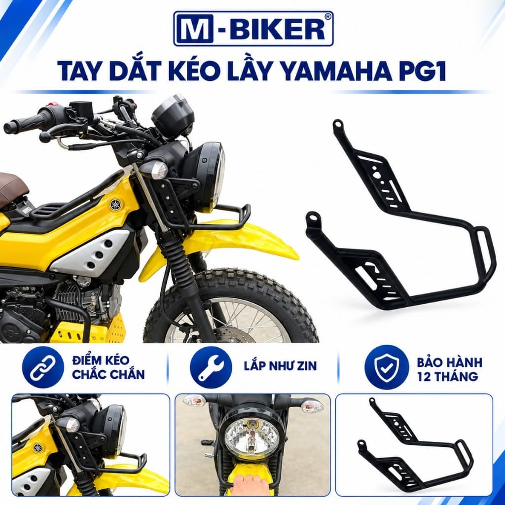[M-Biker] Tay Dắt Kéo Lầy Yamaha PG1, Tay Kéo Đầu Xe PG1 Thép Uốn CNC Sơn Tĩnh Điện, Lắp Chuẩn Zin