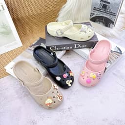 Giày Ballet Nữ Quai Ngang Đính Charm Dễ Thương, Giày Nhựa Đi Mưa Phong Cách Hàn Quốc Size 2/3 & 4/5 2
