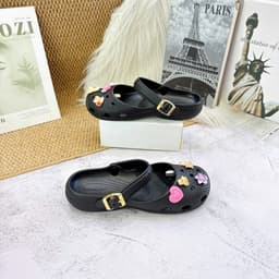 Giày Ballet Nữ Quai Ngang Đính Charm Dễ Thương, Giày Nhựa Đi Mưa Phong Cách Hàn Quốc Size 2/3 & 4/5 9