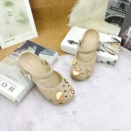 Giày Ballet Nữ Quai Ngang Đính Charm Dễ Thương, Giày Nhựa Đi Mưa Phong Cách Hàn Quốc Size 2/3 & 4/5 6