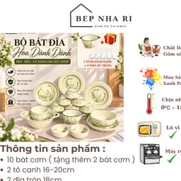 Bộ Bát Đĩa Gốm Sứ Hoa Dành Dành CƠ BẢN Dùng Cho Gia Đình, Quà Tặng Tân Gia Ý Nghĩa Lịch Sự 3