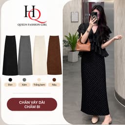 Chân Váy Dài Chấm Bi Nữ Dáng Suông Cạp Cao Tôn Dáng Váy Maxi Thanh Lịch Đi Làm Đi Chơi HQ85 | HQ Fashion 1