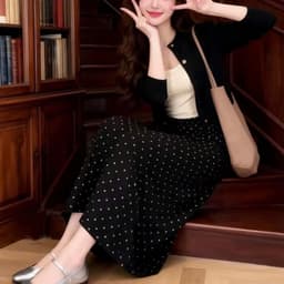 Chân Váy Dài Chấm Bi Nữ Dáng Suông Cạp Cao Tôn Dáng Váy Maxi Thanh Lịch Đi Làm Đi Chơi HQ85 | HQ Fashion 2