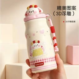 Bình Nước Giữ Nhiệt Cho Bé 500ML Dễ Thương Có Dây Đeo Và Ống Hút Chống Gỉ Giữ Nhiệt Tốt Phù Hợp Đi Học A6C5 9