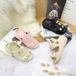 Sandal Nữ Đúc 2 Quai Có Hậu Đế Bánh Mì, Dép EVA Đế Cao Đính Charm 2