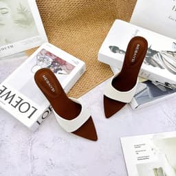 Guốc Nữ Mũi Nhọn Phối Màu Đen Kem, Guốc Cao Gót Hở Gót Thanh Lịch 6