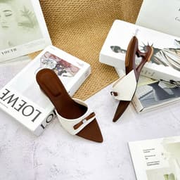 Guốc Nữ Mũi Nhọn Phối Nơ Đính Đá, Guốc Cao Gót Hở Gót Thanh Lịch 3