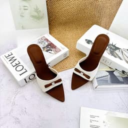 Guốc Nữ Mũi Nhọn Phối Nơ Đính Đá, Guốc Cao Gót Hở Gót Thanh Lịch 5