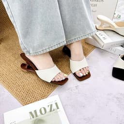 Guốc Nữ Mũi Vuông Quai Bản Dệt, Cao Gót Cách Điệu Thanh Lịch 4