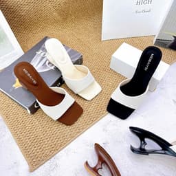 Guốc Nữ Mũi Vuông Quai Bản Dệt, Cao Gót Cách Điệu Thanh Lịch 2