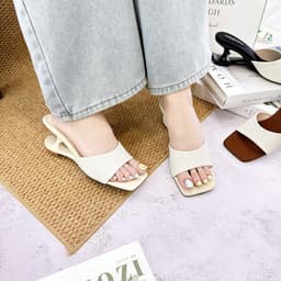 Guốc Nữ Mũi Vuông Quai Bản Dệt, Cao Gót Cách Điệu Thanh Lịch 6