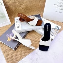 Guốc Nữ Mũi Vuông Quai Bản Dệt, Cao Gót Cách Điệu Thanh Lịch 3