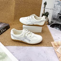 Giày Bata Nữ  Phối Màu  Đế Gum, Sneaker Retro Đế Bệt Buộc Dây 3