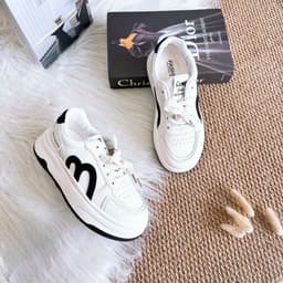 Giày Bata Nữ Đế Độn Phối Màu Kem Nâu, Sneaker Nữ Da Tổng Hợp Buộc Dây 3