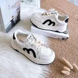 Giày Bata Nữ Đế Độn Phối Màu Kem Nâu, Sneaker Nữ Da Tổng Hợp Buộc Dây 6