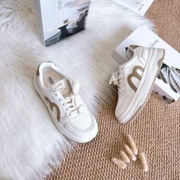 Giày Bata Nữ Đế Độn Phối Màu Kem Nâu, Sneaker Nữ Da Tổng Hợp Buộc Dây 4