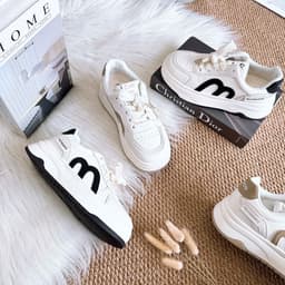 Giày Bata Nữ Đế Độn Phối Màu Kem Nâu, Sneaker Nữ Da Tổng Hợp Buộc Dây 8