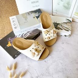Dép Bánh Mì Nữ Đính Hoa 3D, Quai Ngang Bản Rộng Đục Lỗ Đế Dày 6