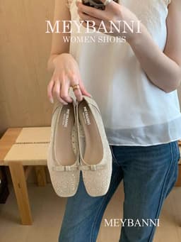 [Chân Gầy - Lùi 1 Size] Giày Búp Bê MEYBANNI Mũi Vuông Độn Đế 3cm Lưới Mềm Đính Hạt Đá Siêu Xinh - C108 7