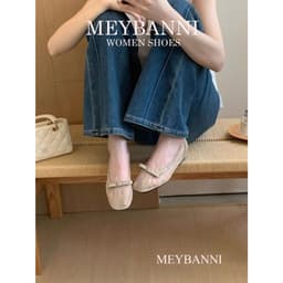 [Chân Gầy - Lùi 1 Size] Giày Búp Bê MEYBANNI Mũi Vuông Độn Đế 3cm Lưới Mềm Đính Hạt Đá Siêu Xinh - C108 2