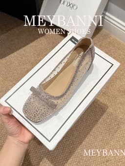 [Chân Gầy - Lùi 1 Size] Giày Búp Bê MEYBANNI Mũi Vuông Độn Đế 3cm Lưới Mềm Đính Hạt Đá Siêu Xinh - C108 10