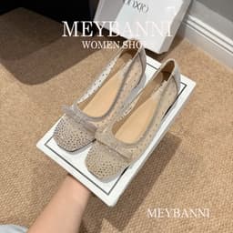 [Chân Gầy - Lùi 1 Size] Giày Búp Bê MEYBANNI Mũi Vuông Độn Đế 3cm Lưới Mềm Đính Hạt Đá Siêu Xinh - C108 5