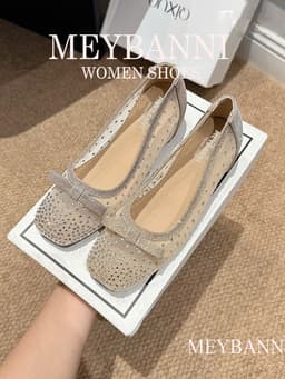[Chân Gầy - Lùi 1 Size] Giày Búp Bê MEYBANNI Mũi Vuông Độn Đế 3cm Lưới Mềm Đính Hạt Đá Siêu Xinh - C108 11