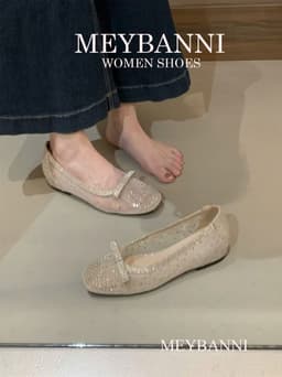 [Chân Gầy - Lùi 1 Size] Giày Búp Bê MEYBANNI Mũi Vuông Độn Đế 3cm Lưới Mềm Đính Hạt Đá Siêu Xinh - C108 8