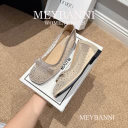 [Chân Gầy - Lùi 1 Size] Giày Búp Bê MEYBANNI Mũi Vuông Độn Đế 3cm Lưới Mềm Đính Hạt Đá Siêu Xinh - C108 6