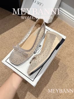 [Chân Gầy - Lùi 1 Size] Giày Búp Bê MEYBANNI Mũi Vuông Độn Đế 3cm Lưới Mềm Đính Hạt Đá Siêu Xinh - C108 12