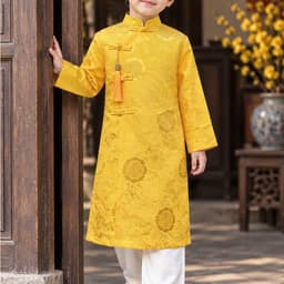 Áo dài bé trai Trung Thu Lễ Tết - Họa tiết chữ Phúc Thọ - bế mặt vải bắt sáng sang trọng - chất liệu Gấm dệt cao cấp 2