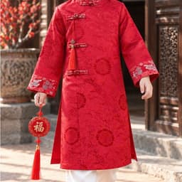 Áo dài bé trai Trung Thu Lễ Tết - Họa tiết chữ Phúc Thọ - bế mặt vải bắt sáng sang trọng - chất liệu Gấm dệt cao cấp 6