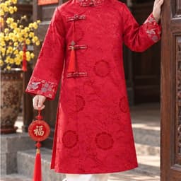 Áo dài bé trai Trung Thu Lễ Tết - Họa tiết chữ Phúc Thọ - bế mặt vải bắt sáng sang trọng - chất liệu Gấm dệt cao cấp 8