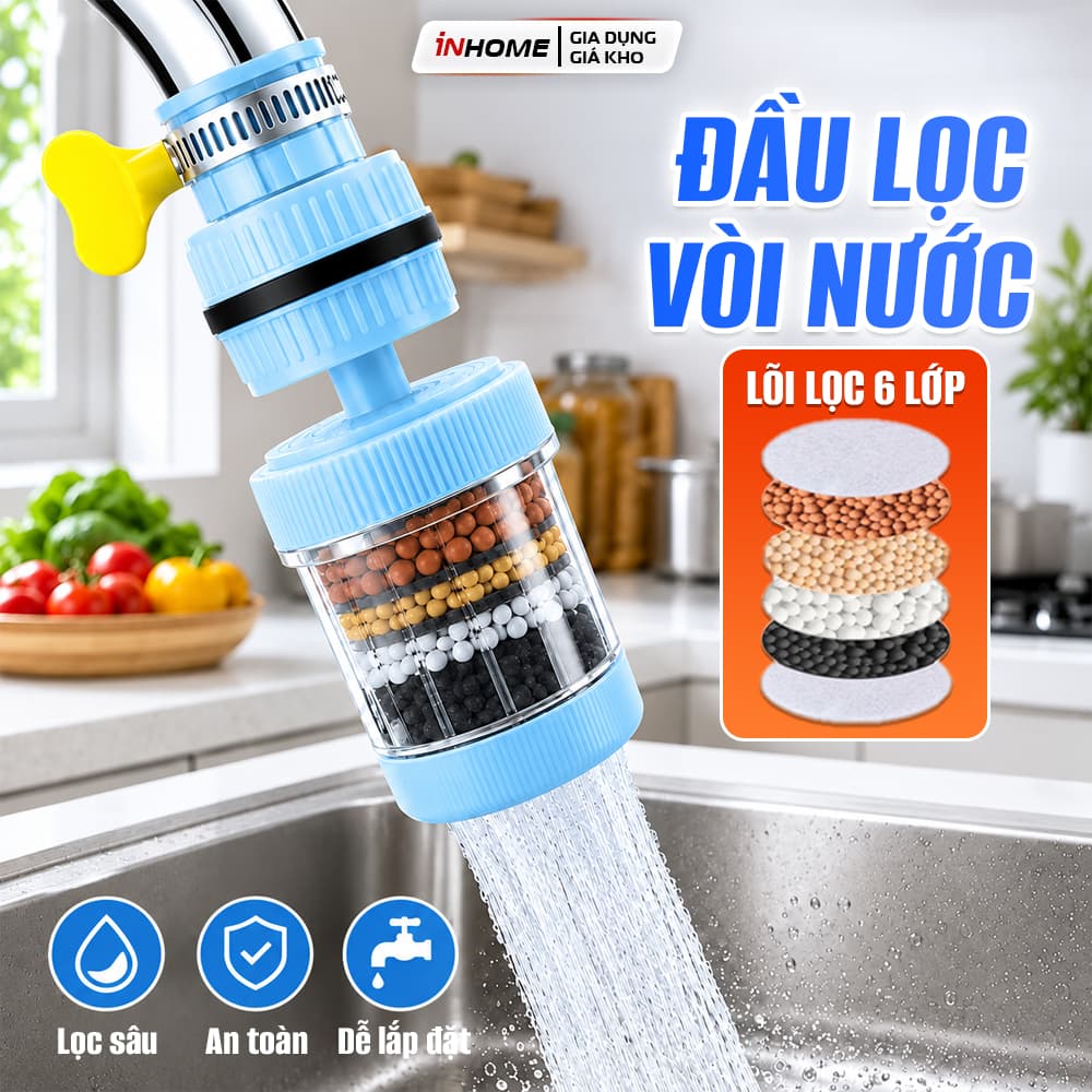 Combo 5 Đầu Vòi Lọc Nước 6 Lớp  Xoay 360° Linh Hoạt, Lọc Sạch Cặn Bẩn Tạp Chất kdn1511