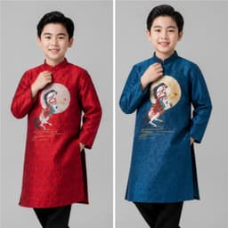 Áo dài bé trai hình ngựa - chất liệu gấm dệt cao cấp - đủ size cho bé 8 - 48 ký - mẫu mới 2026 1