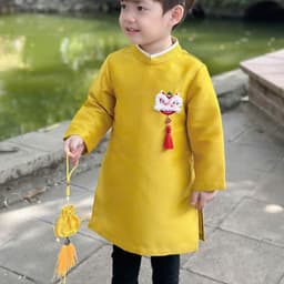 Áo dài bé trai hình Lân 2 màu trắng và vàng - chất liệu tafta Pháp cao cấp - thích hợp mặc Trung Thu Lễ Tết 5