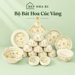 Bộ Bát Đĩa Gốm Sứ Hoa Cúc Vàng CƠ BẢN Dùng Cho Bữa Ăn Gia Đình, Quà Tặng Tân Gia Ý Nghĩa 1