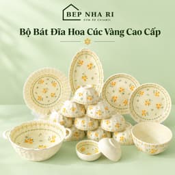 Bộ Bát Đĩa Gốm Sứ Họa Tiết Hoa Cúc Vàng CAO CẤP Dùng Cho Bữa Ăn Gia Đình, Quà Tặng Tân Gia Ý Nghĩa 1