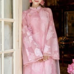 Áo dài Mạc Vũ 2 màu hồng kem nhẹ nhàng - bay bổng - xẻ tà lạ mắt - chất liệu gấm tơ cao cấp - mẫu mới nhất 2027 5