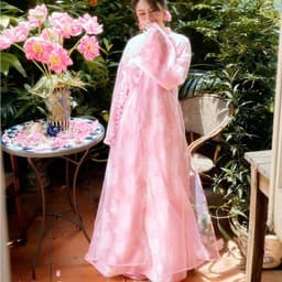 Áo dài Mạc Vũ 2 màu hồng kem nhẹ nhàng - bay bổng - xẻ tà lạ mắt - chất liệu gấm tơ cao cấp - mẫu mới nhất 2027 9