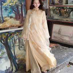Áo dài Mạc Vũ 2 màu hồng kem nhẹ nhàng - bay bổng - xẻ tà lạ mắt - chất liệu gấm tơ cao cấp - mẫu mới nhất 2027 2