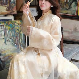 Áo dài Mạc Vũ 2 màu hồng kem nhẹ nhàng - bay bổng - xẻ tà lạ mắt - chất liệu gấm tơ cao cấp - mẫu mới nhất 2027 6