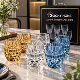 [ GOCHY ] Bộ 6 Ly Thủy Tinh GOCHY HOME 300ml Vân Ong Dập Nổi 3D, Cốc Uống Nước Soda-Lime Không Chì, Dày Dặn Sang Trọng- Mix Màu 4
