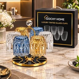 [ GOCHY ] Bộ 6 Ly Thủy Tinh GOCHY HOME 300ml Vân Ong Dập Nổi 3D, Cốc Uống Nước Soda-Lime Không Chì, Dày Dặn Sang Trọng- Mix Màu 1
