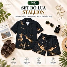 Set Bộ lụa Nam Stallion MKCLEVER chất lụa mịn mát, thoáng mát, co giãn, form dáng thoải mái, trẻ trung 5