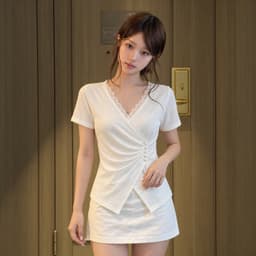 Áo Thun Nữ Bigsize Cổ V Viền Ren Vạt Xéo Nhún Eo, Cài Nút Thun Gân Tăm Co Giãn Ôm Dáng ESHOP MS668 5