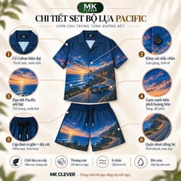 Set Bộ lụa Nam Pacific MKCLEVER chất lụa mịn mát, thoáng mát, co giãn, form dáng thoải mái, trẻ trung 3