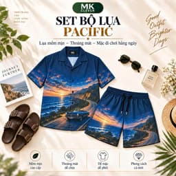 Set Bộ lụa Nam Pacific MKCLEVER chất lụa mịn mát, thoáng mát, co giãn, form dáng thoải mái, trẻ trung 5